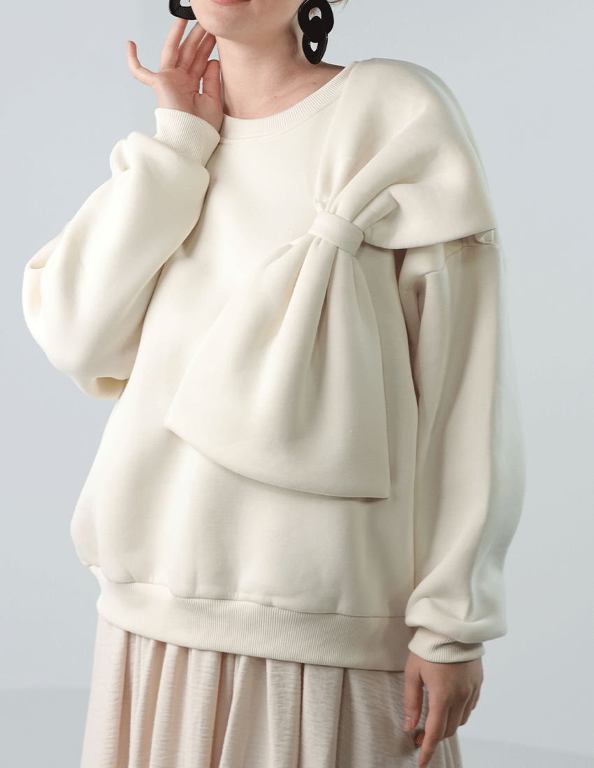Cotton sweatshirt with a large bow on shoulder