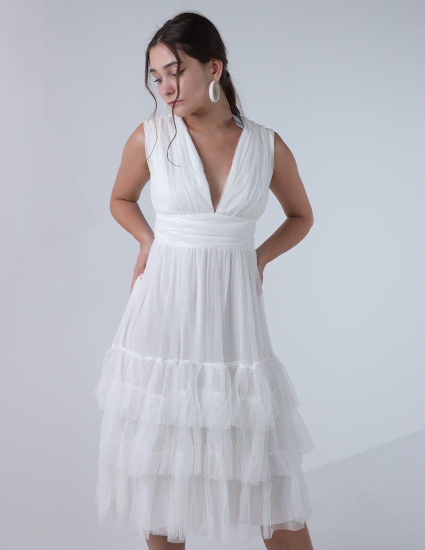 Chiffon layered dress midi-length