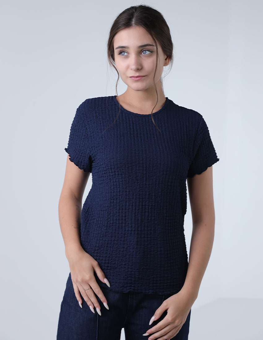 تي شيرت بنمط محبوك شبكي