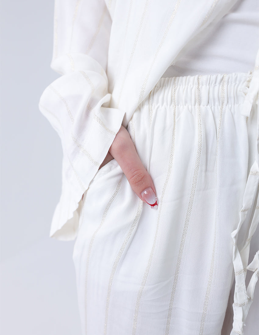 بدلة كتان مخططة من قطعتين