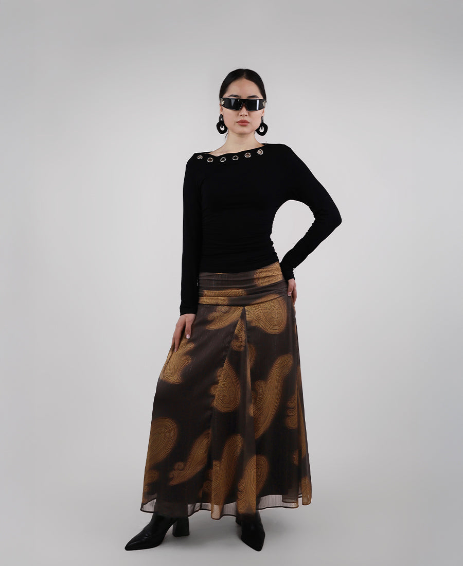Long chiffon skirt with layered pattern