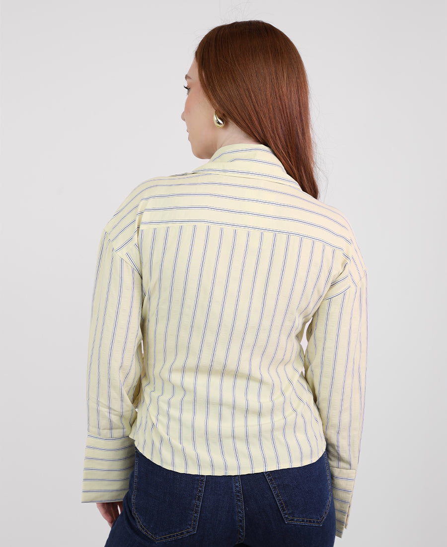 Striped shirt with tie waist