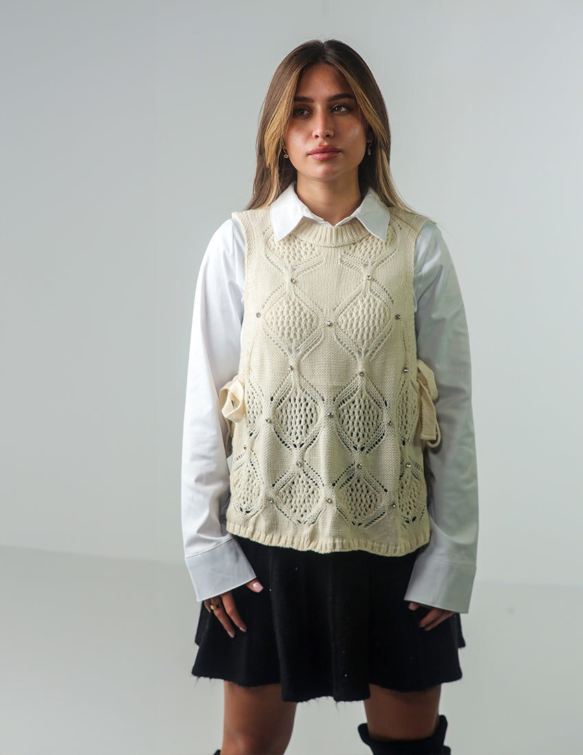 Knit Mesh Vest with Side Ropes and Studs