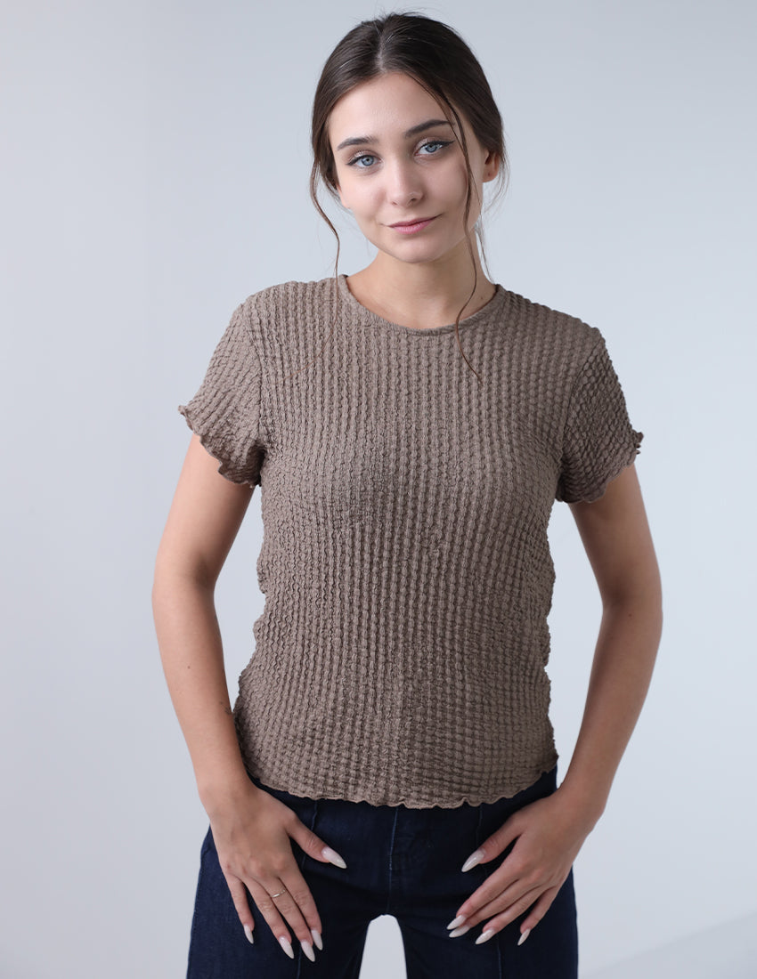 تي شيرت بنمط محبوك شبكي