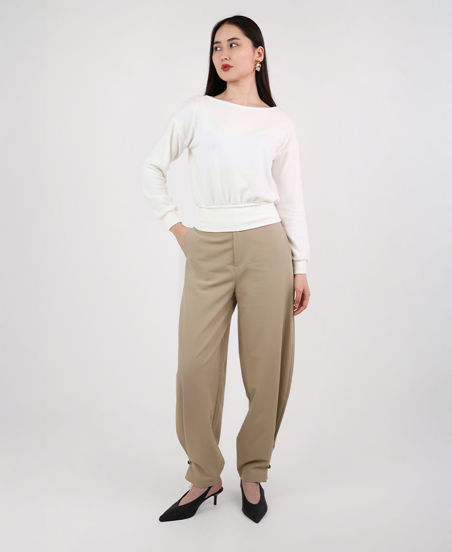 Boat neck wool blouse