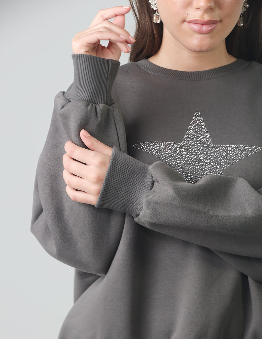 Grey Sweater With a star shape on the top