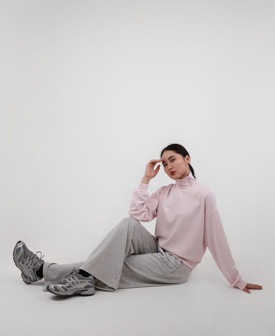 High neck blouse with slanted zipper