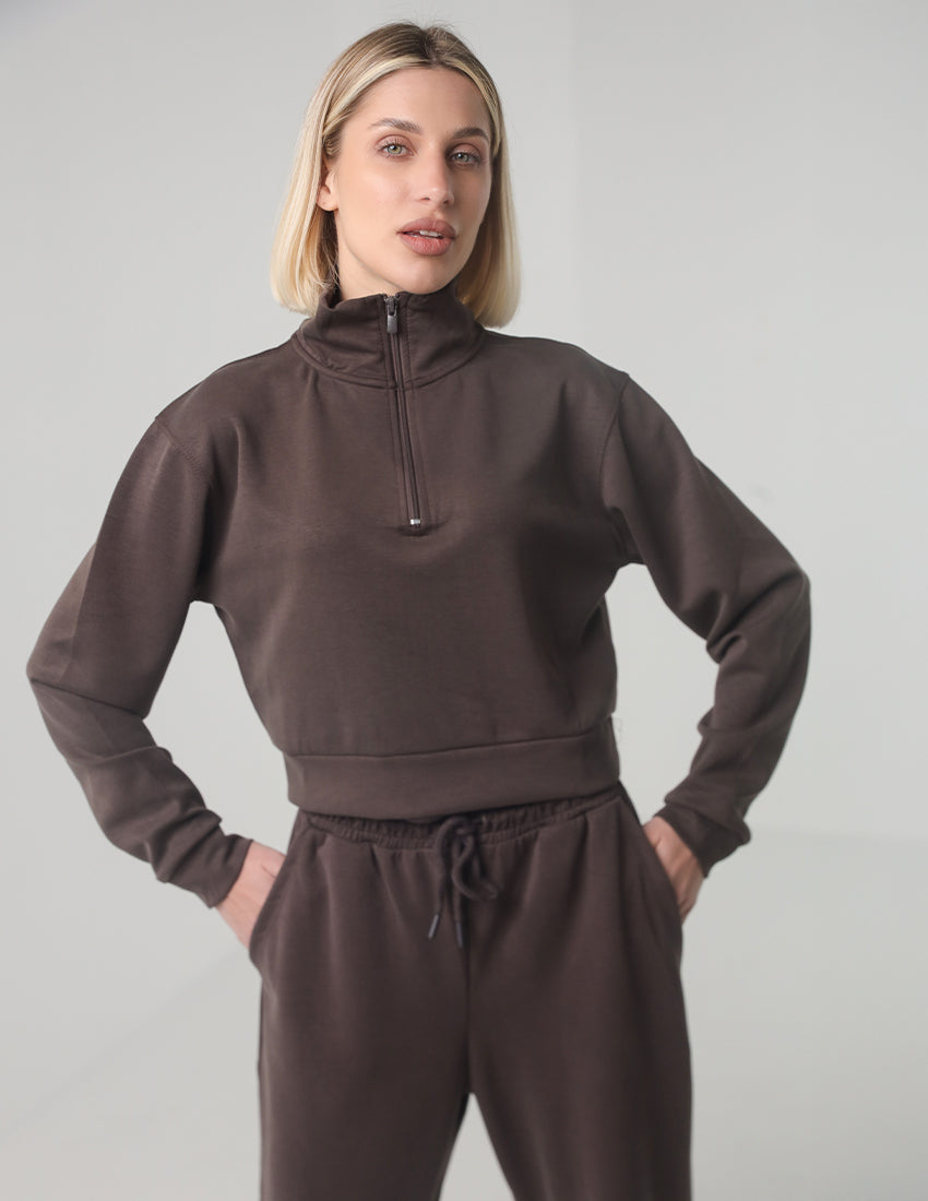 Half-Zip Cropped Oversized Sweater