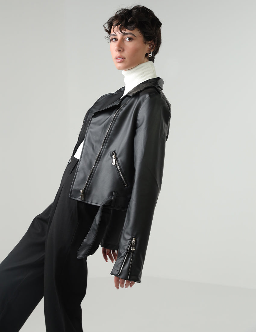 black leather jacket