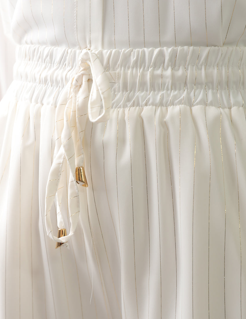 White and gold striped shirt and pants set