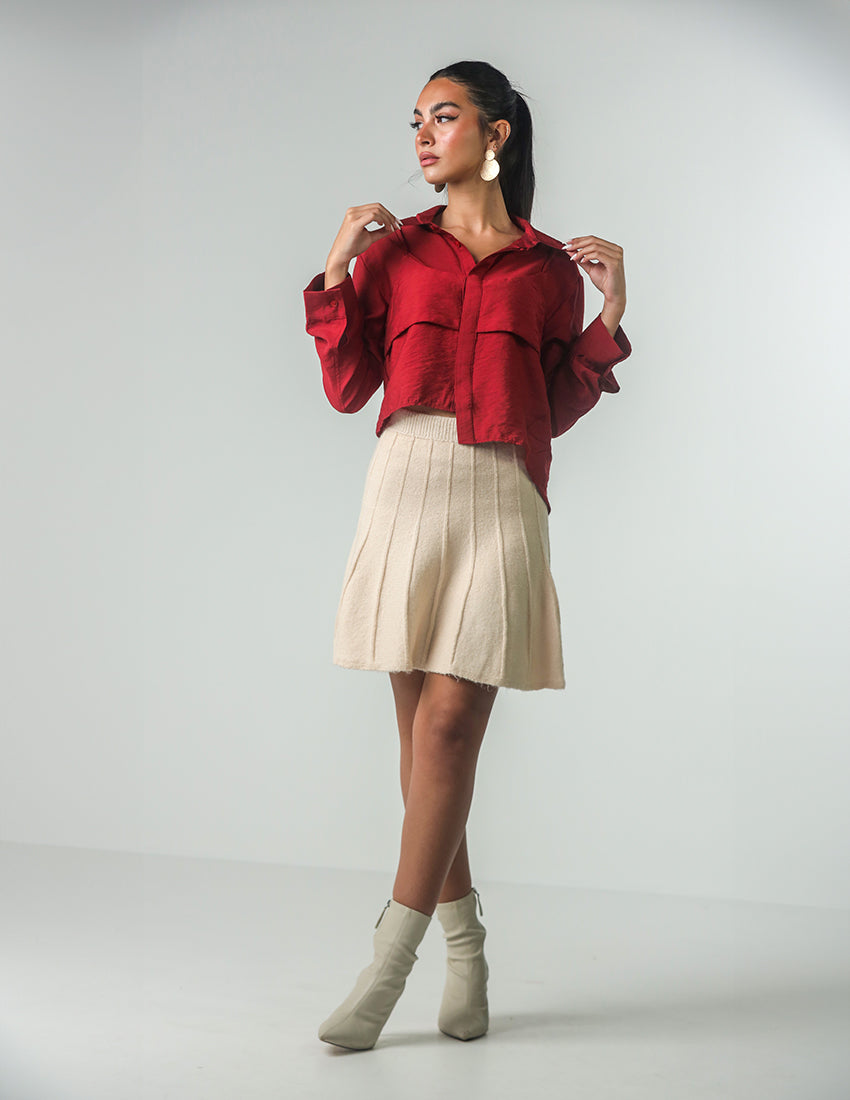 Cropped Satin Shirt with Tank Top