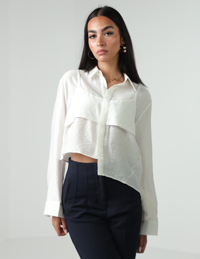 Cropped Satin Shirt with Tank Top