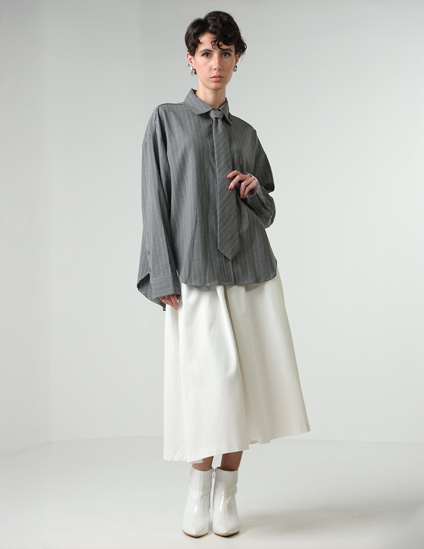Oversized striped gray shirt with tie