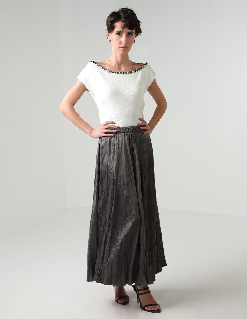Pleated silk skirt