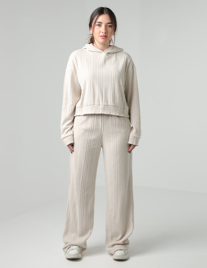Cotton Striped Set: Cropped Hoodie and Straight-Leg Pants