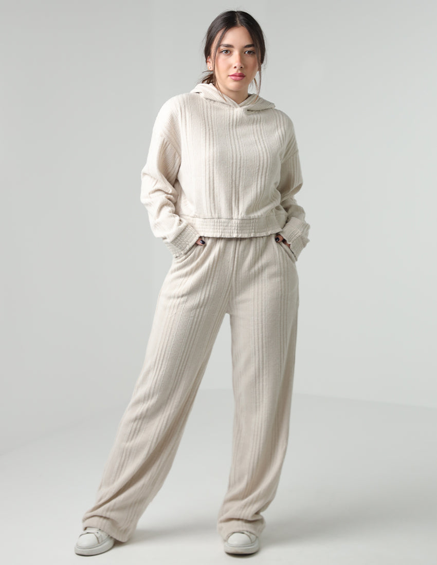 Cotton Striped Set: Cropped Hoodie and Straight-Leg Pants