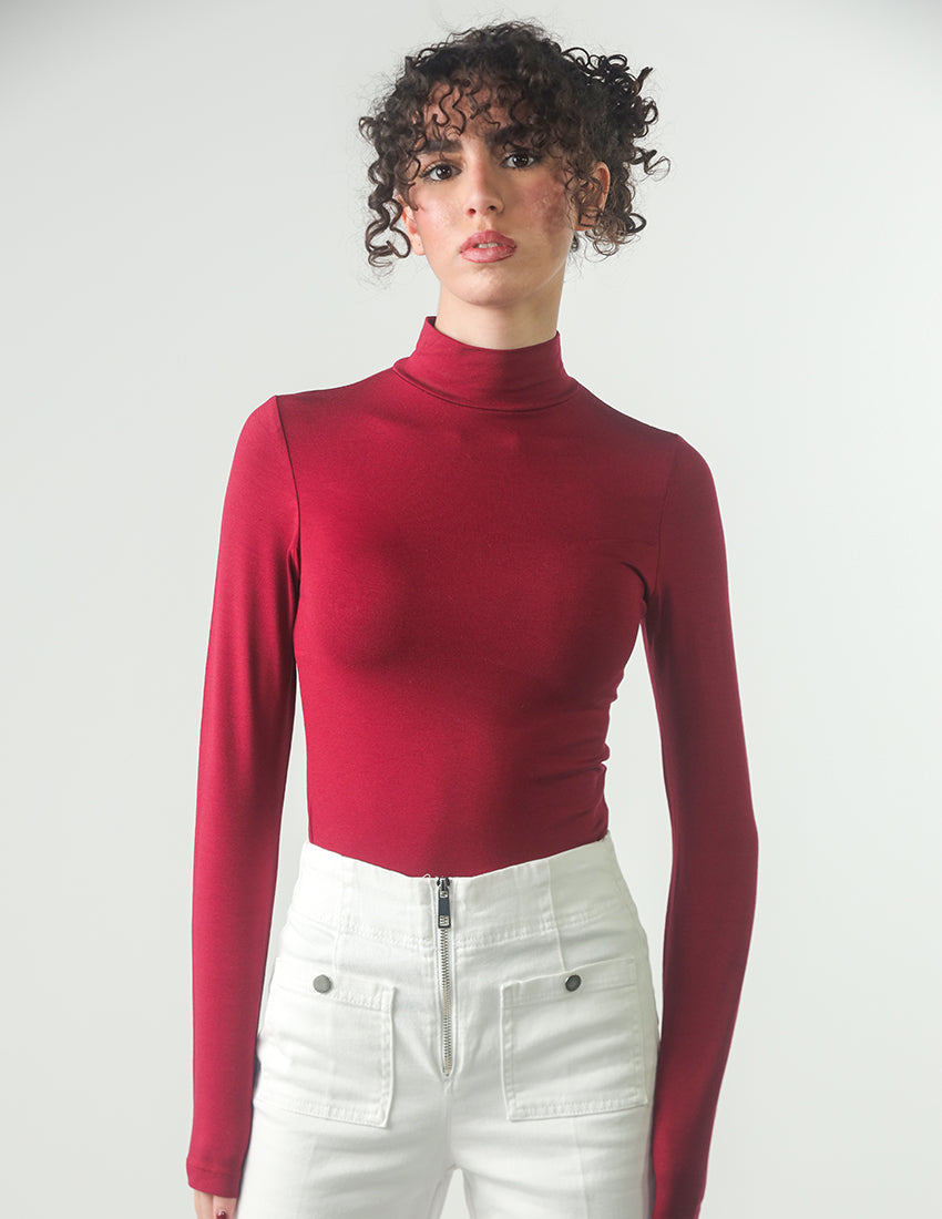 High-Neck Long-Sleeve Cotton Blouse