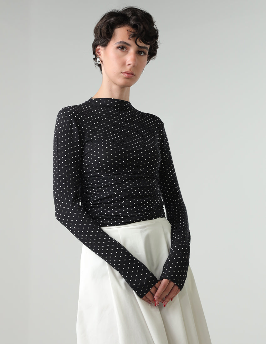 Polka Dot Long-Sleeve Blouse