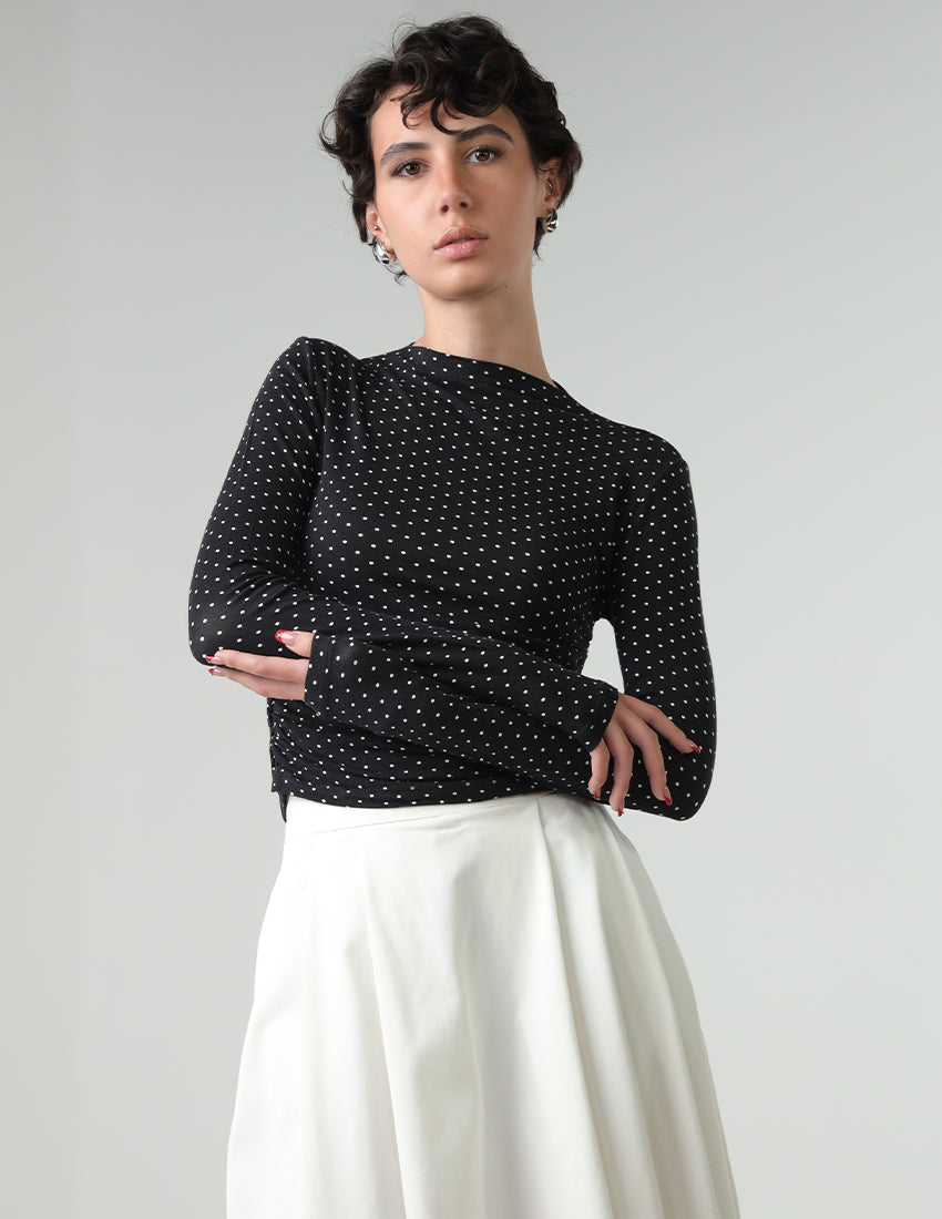 Polka Dot Long-Sleeve Blouse