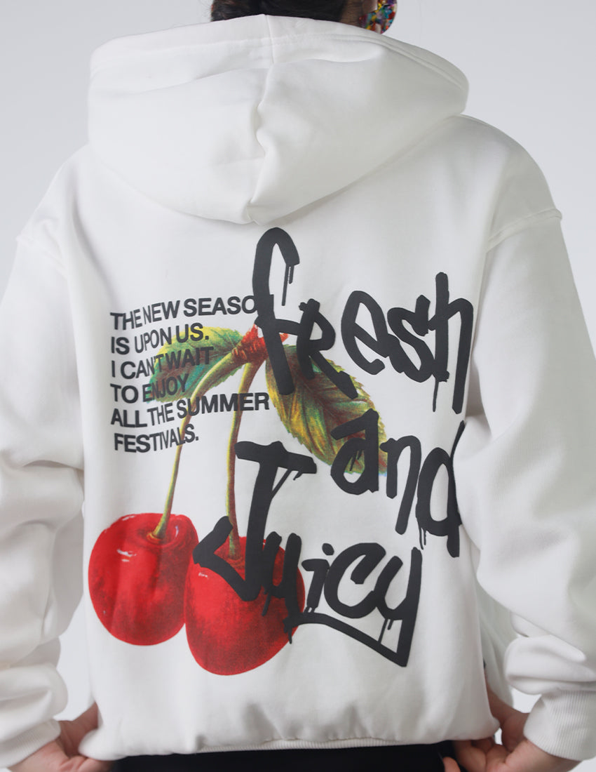 هودي مطبوع باللون الأبيض