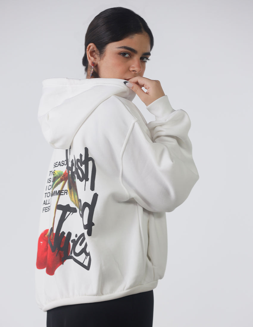 White Printed Hoodie