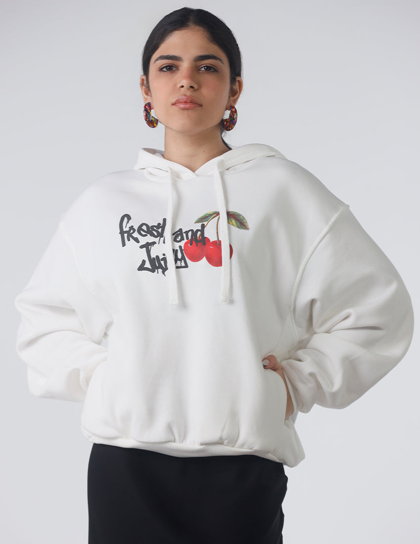 White Printed Hoodie