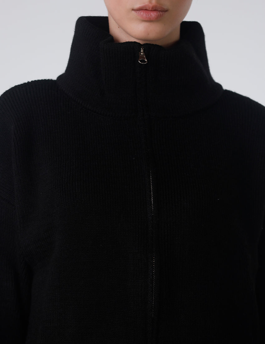 Black high-collar wool jacket