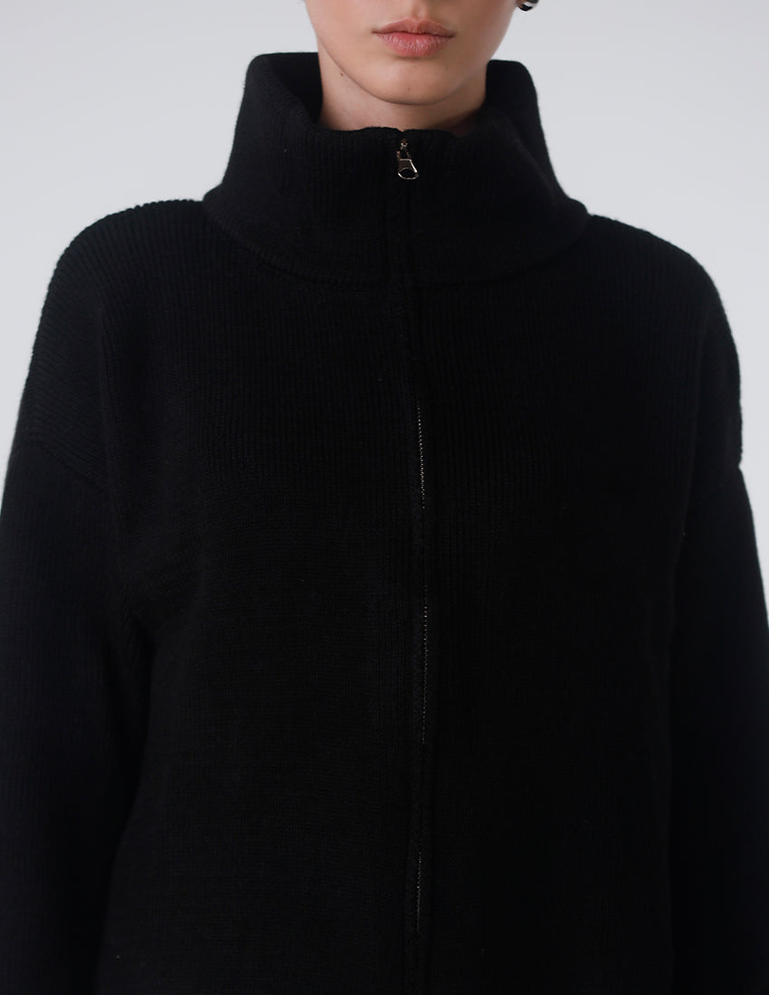 Black high-collar wool jacket