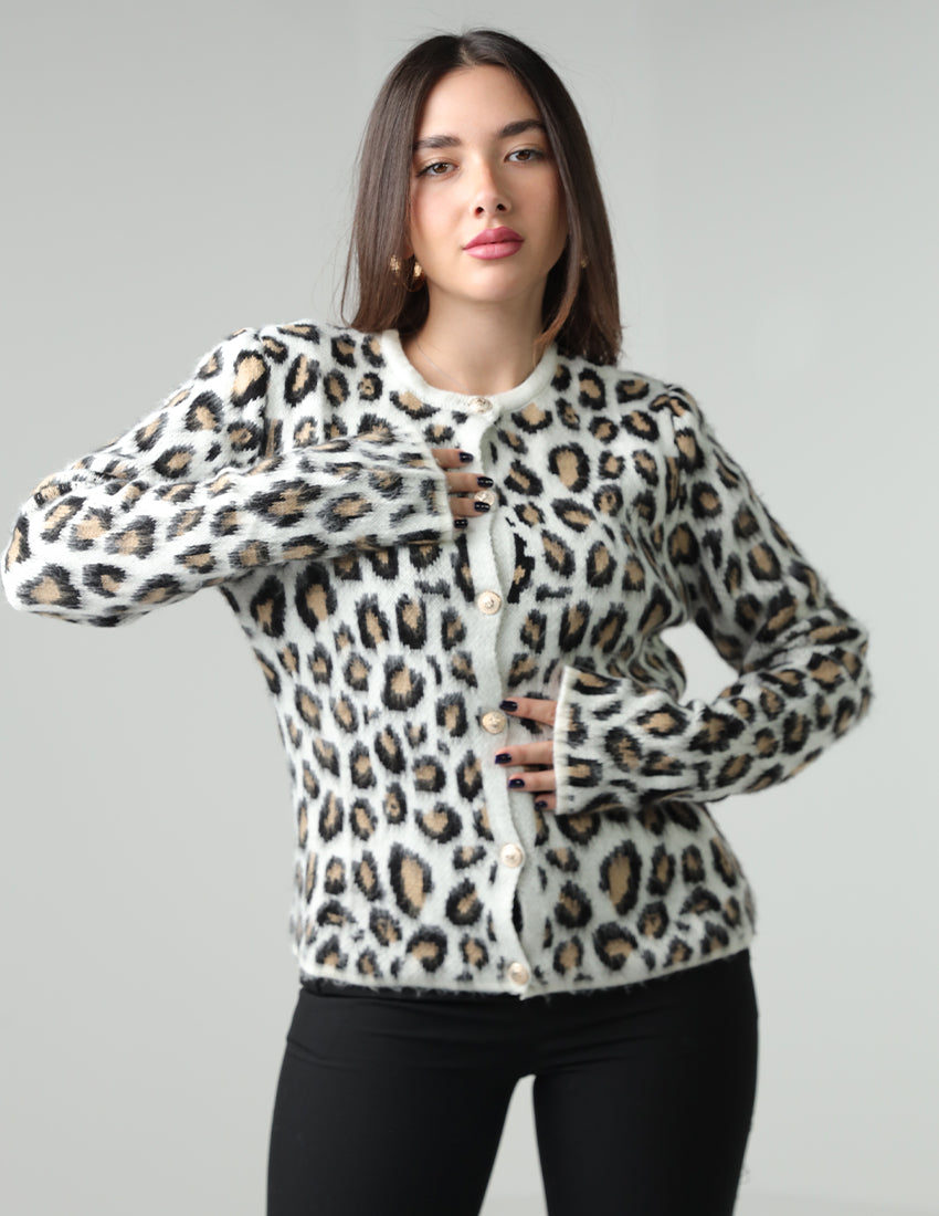Leopard Cardigan Crew Neckline