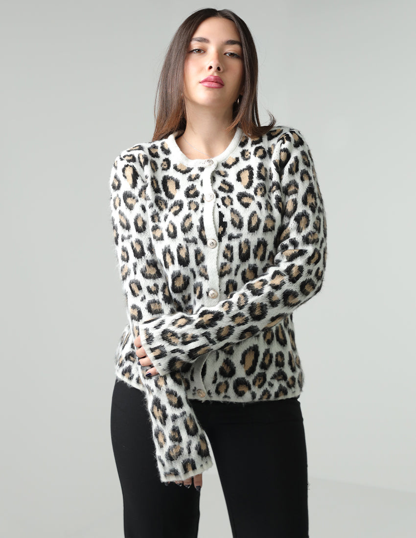Leopard Cardigan Crew Neckline