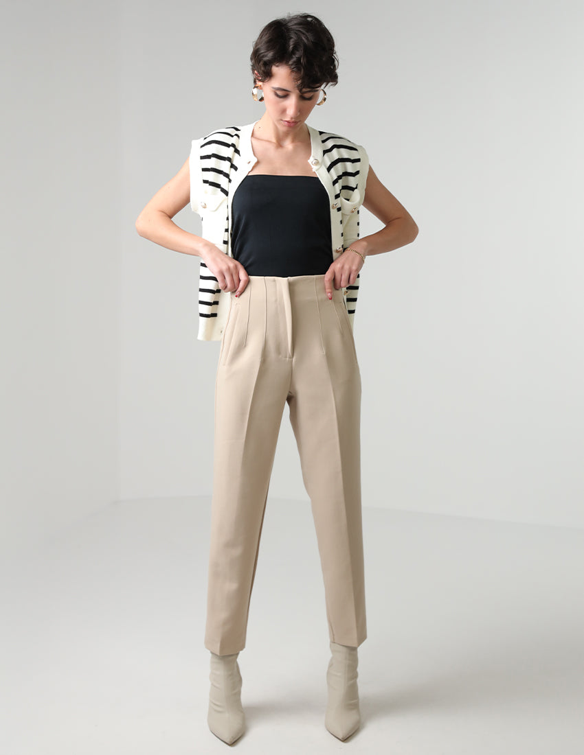 Plain Slim-Leg Fabric Pants
