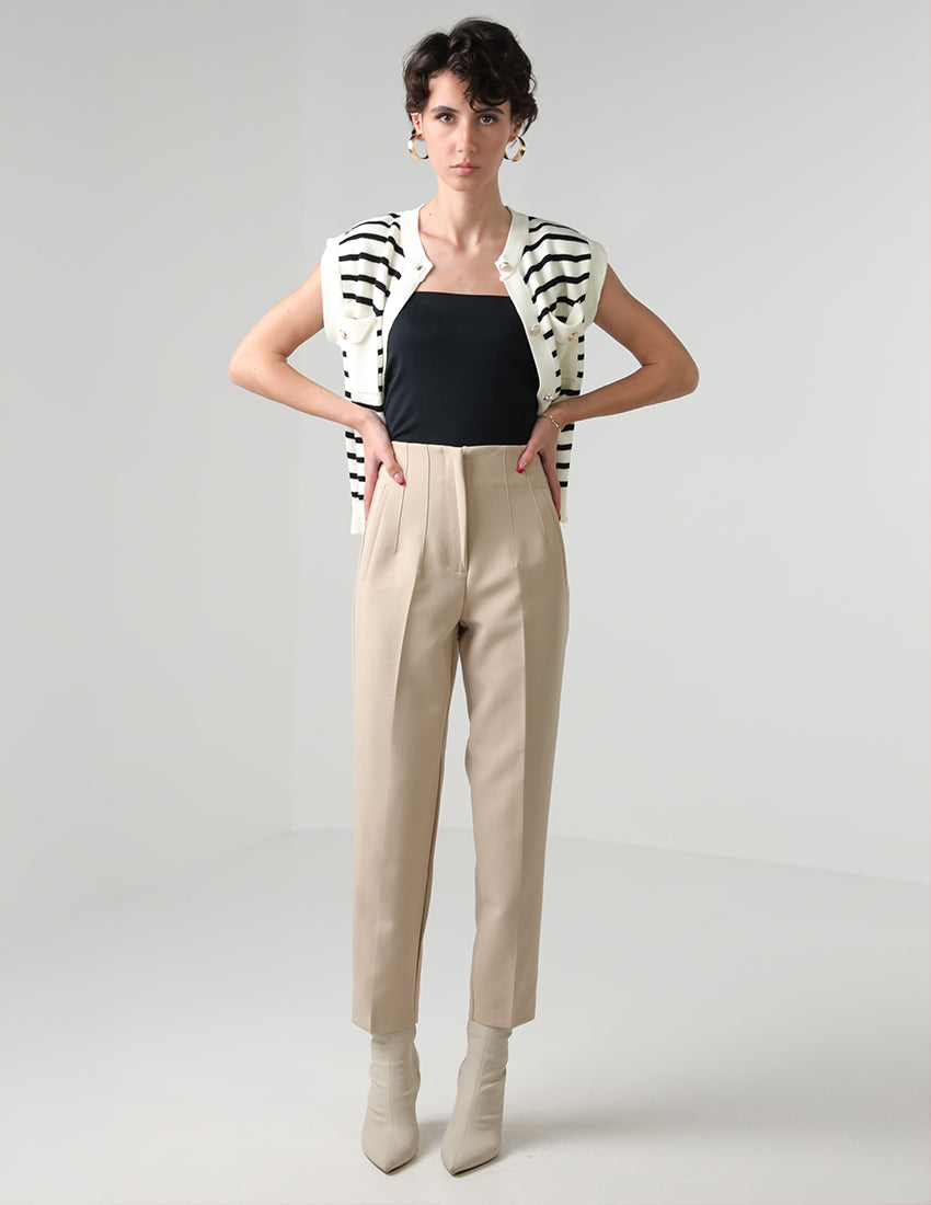 Plain Slim-Leg Fabric Pants