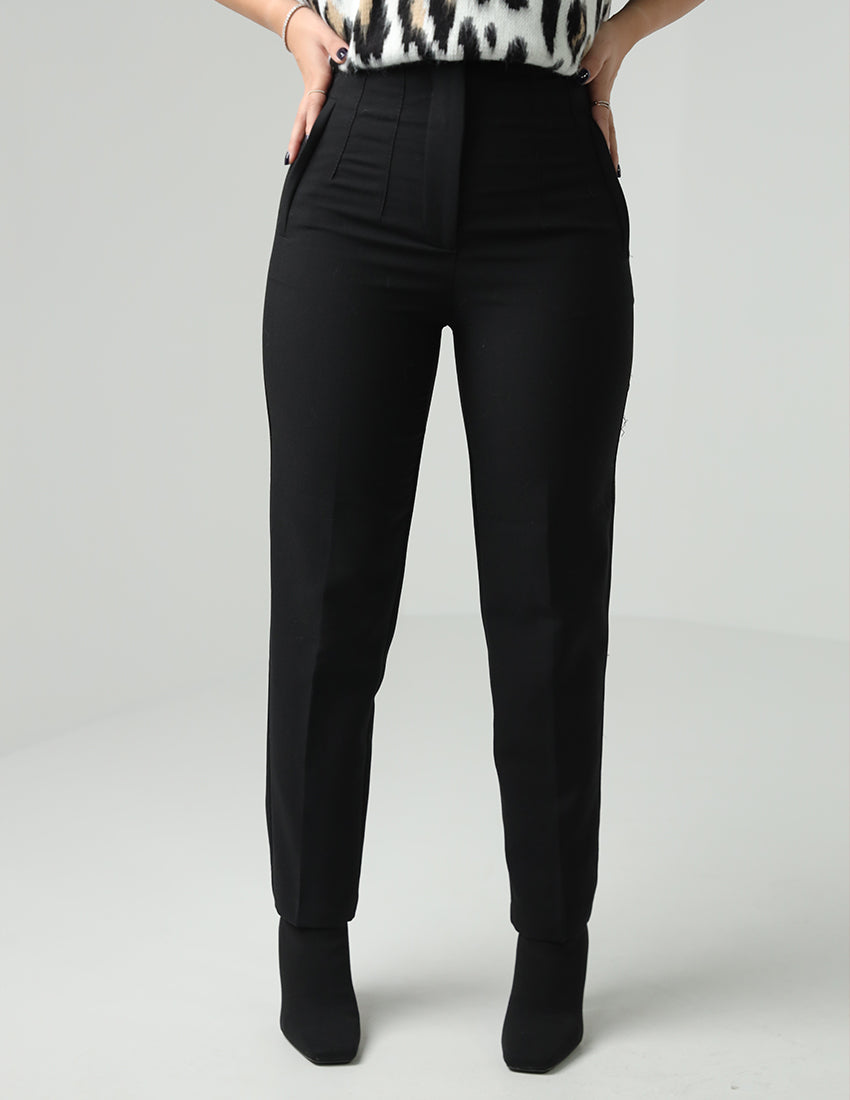 بنطلون قماشي سادة بساق ضيقة