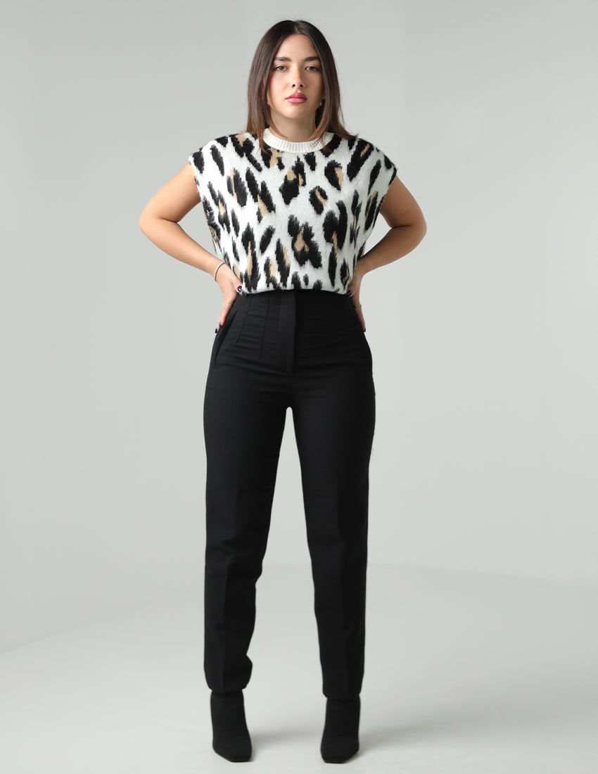 بنطلون قماشي سادة بساق ضيقة