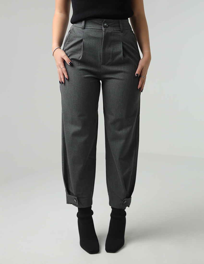Baggy Buttoned-Leg Fabric Pants