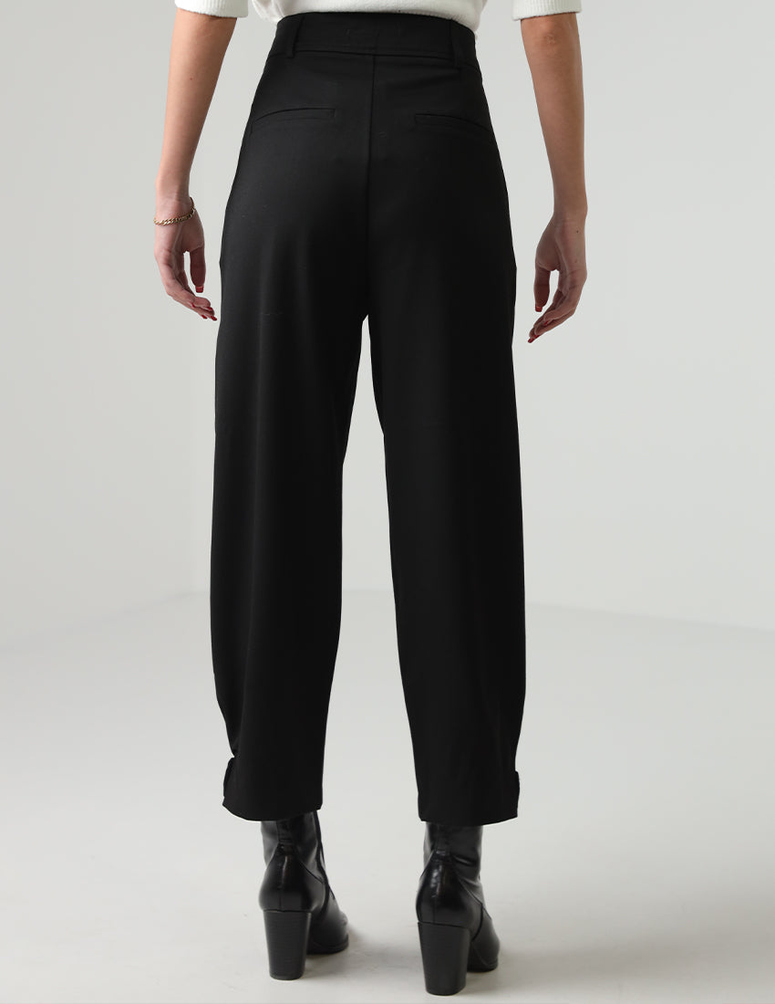 Baggy Buttoned-Leg Fabric Pants