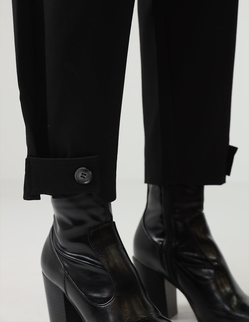 Baggy Buttoned-Leg Fabric Pants