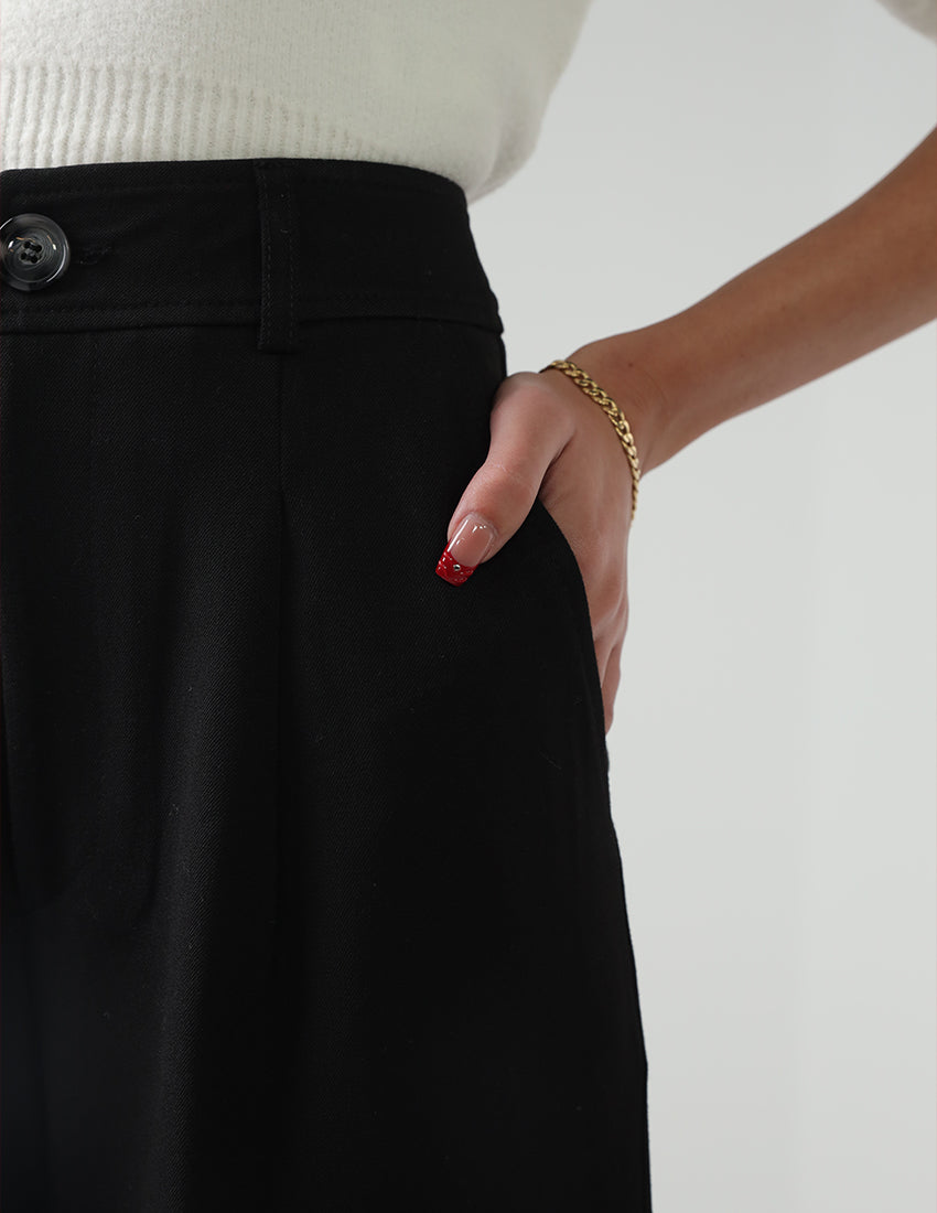 Baggy Buttoned-Leg Fabric Pants