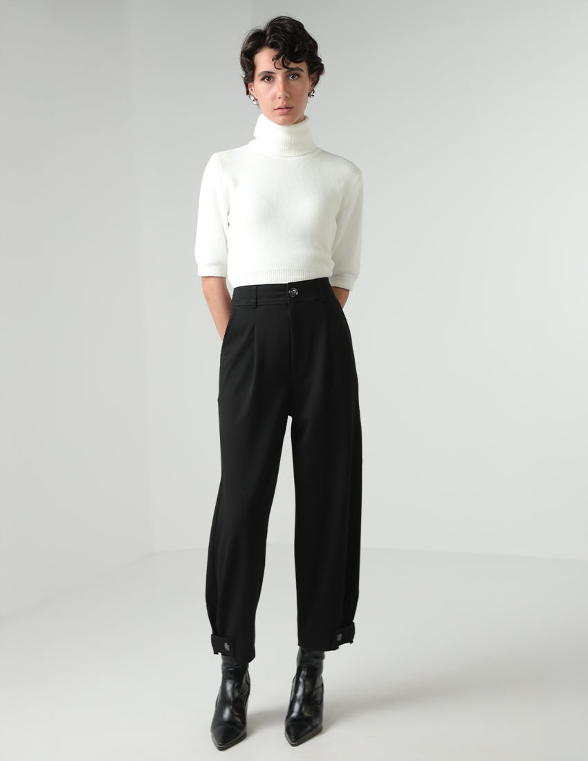 Baggy Buttoned-Leg Fabric Pants