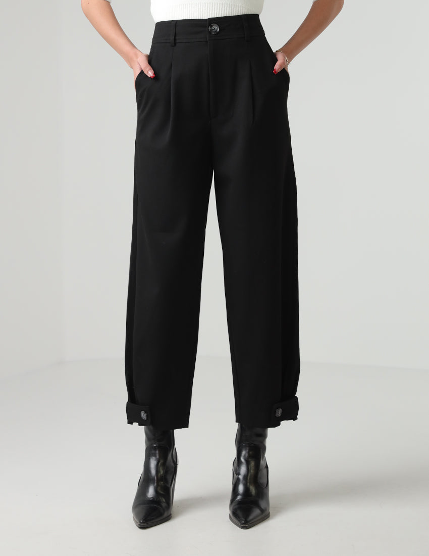 Baggy Buttoned-Leg Fabric Pants