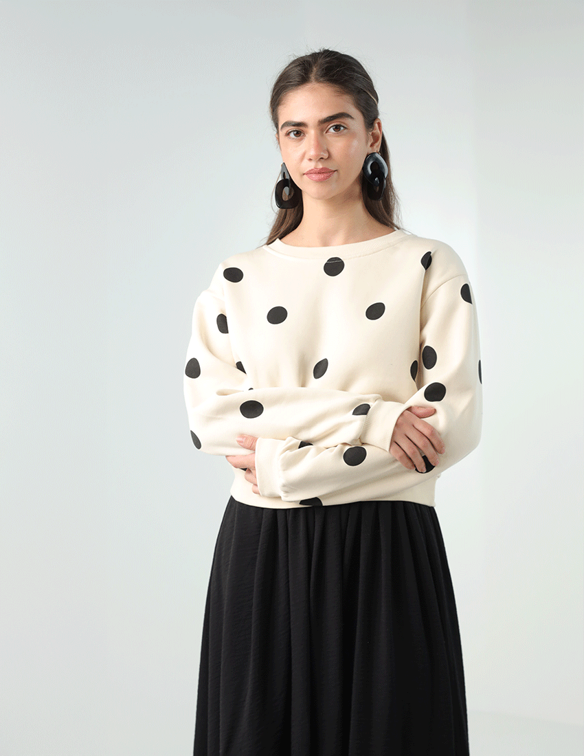 Cotton Polka Dot Crew Neck Sweatshirt
