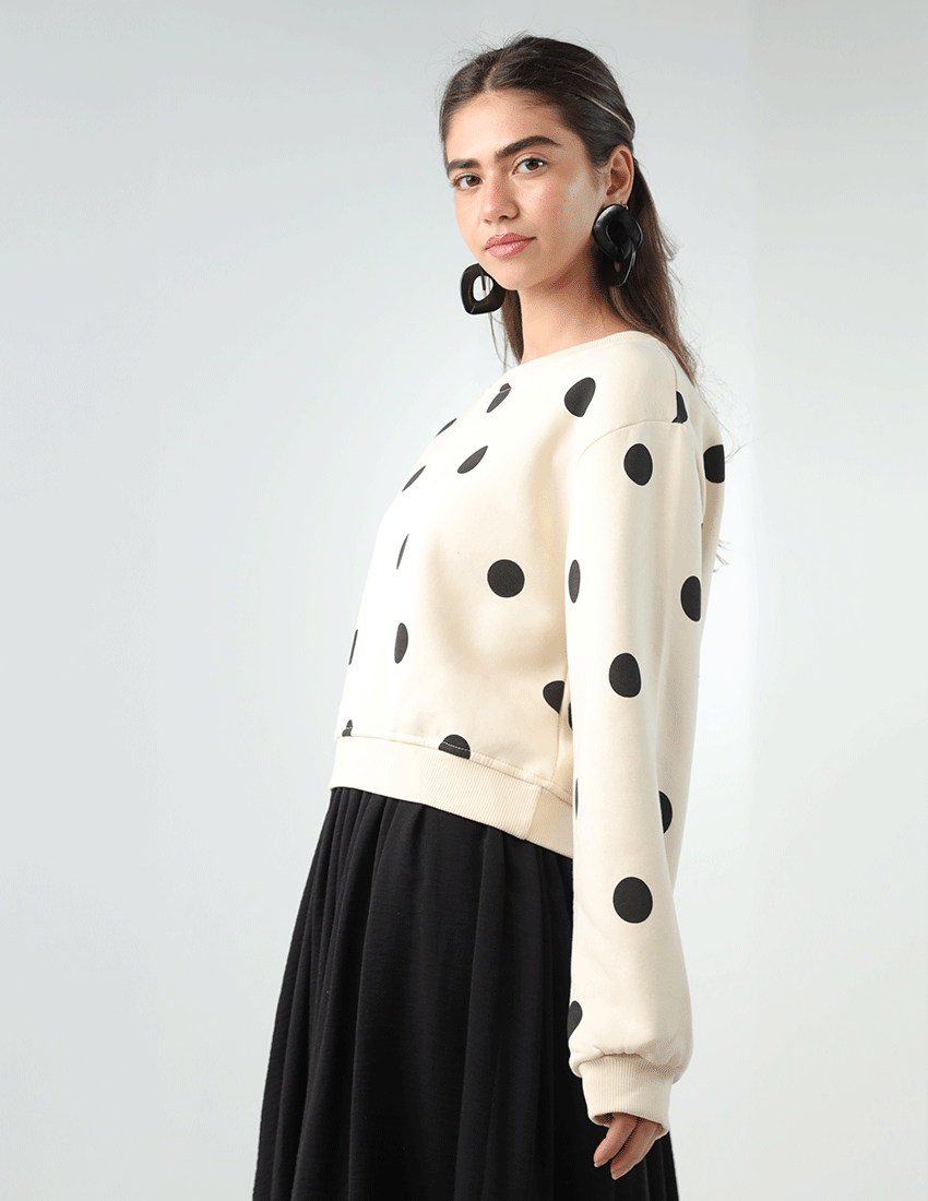 Cotton Polka Dot Crew Neck Sweatshirt
