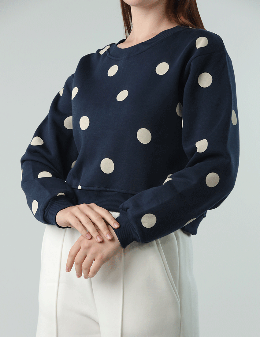 سويت شيرت قطني منقط بياقة دائرية