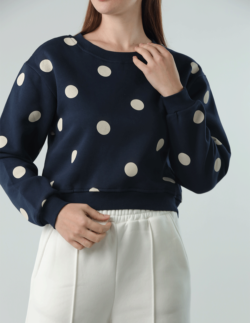 سويت شيرت قطني منقط بياقة دائرية