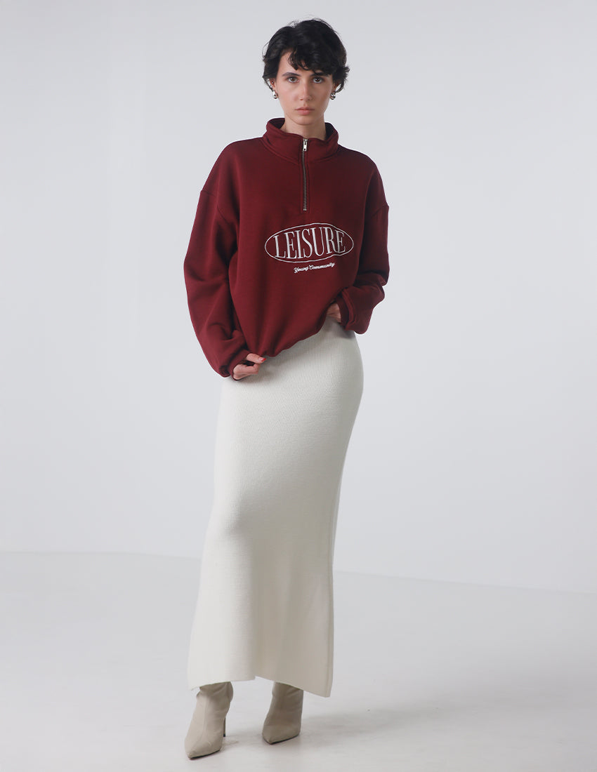 Printed Cotton Half-Zip Sweater