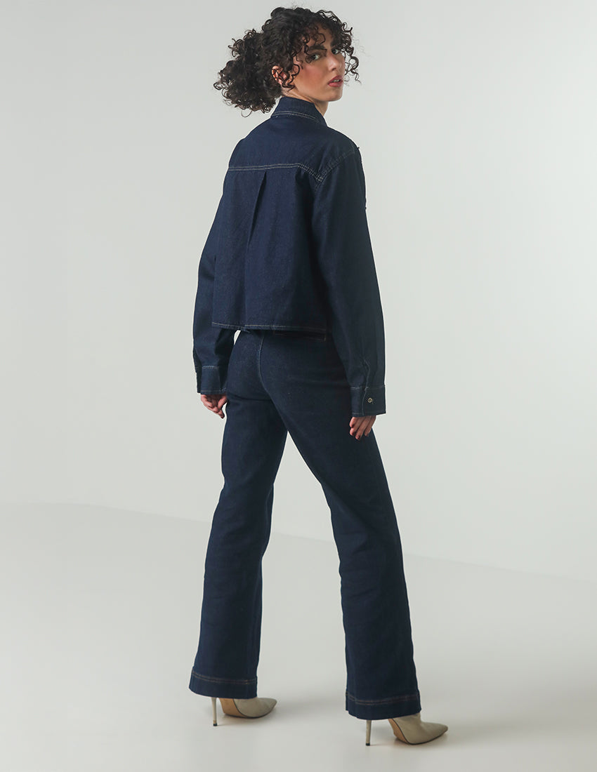 Flare-Leg Jeans with Zipper and Buttoned Pockets