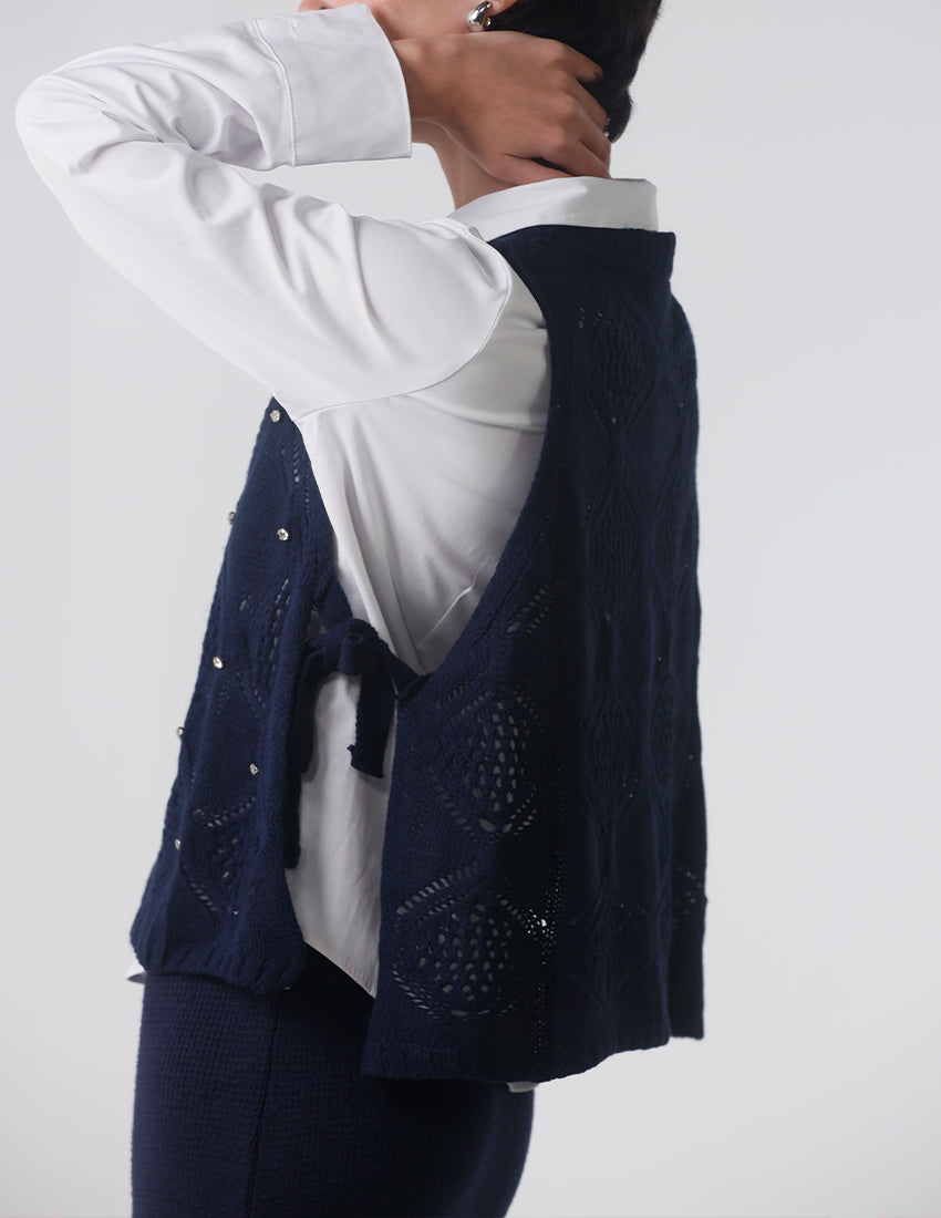 Knit Mesh Vest with Side Ropes and Studs