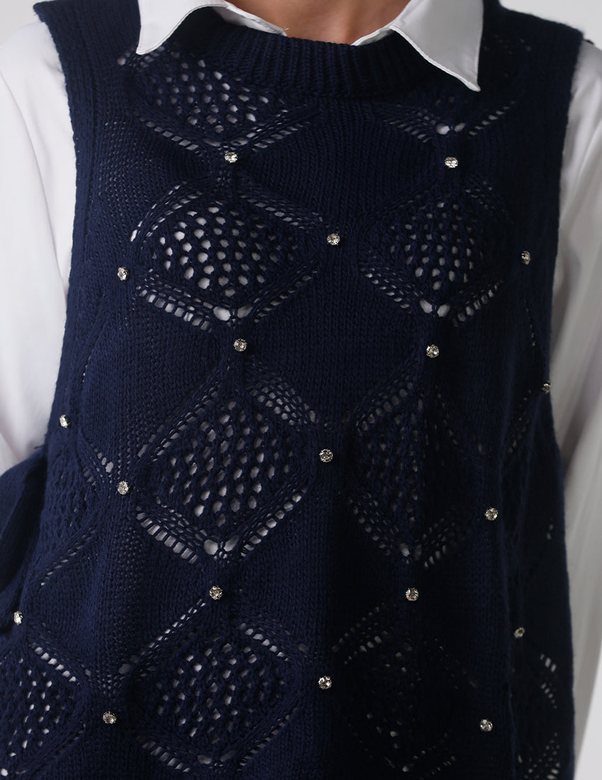 Knit Mesh Vest with Side Ropes and Studs