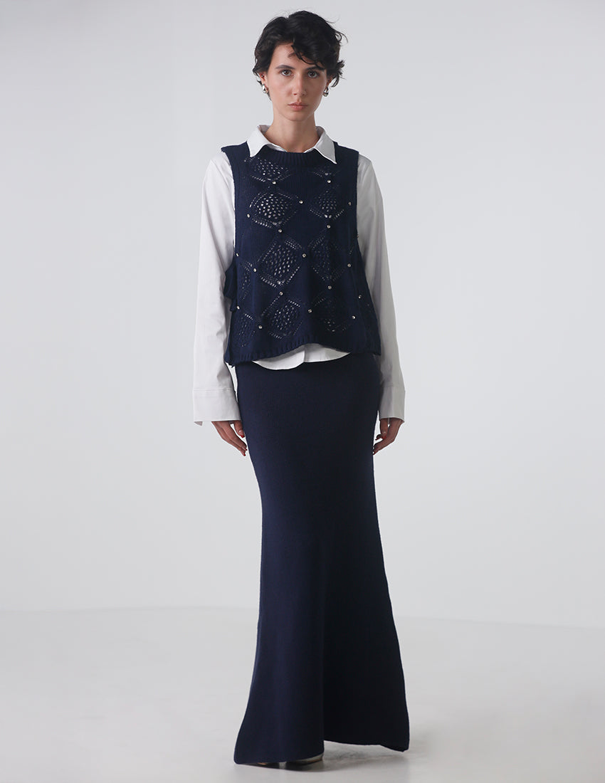 Knit Mesh Vest with Side Ropes and Studs