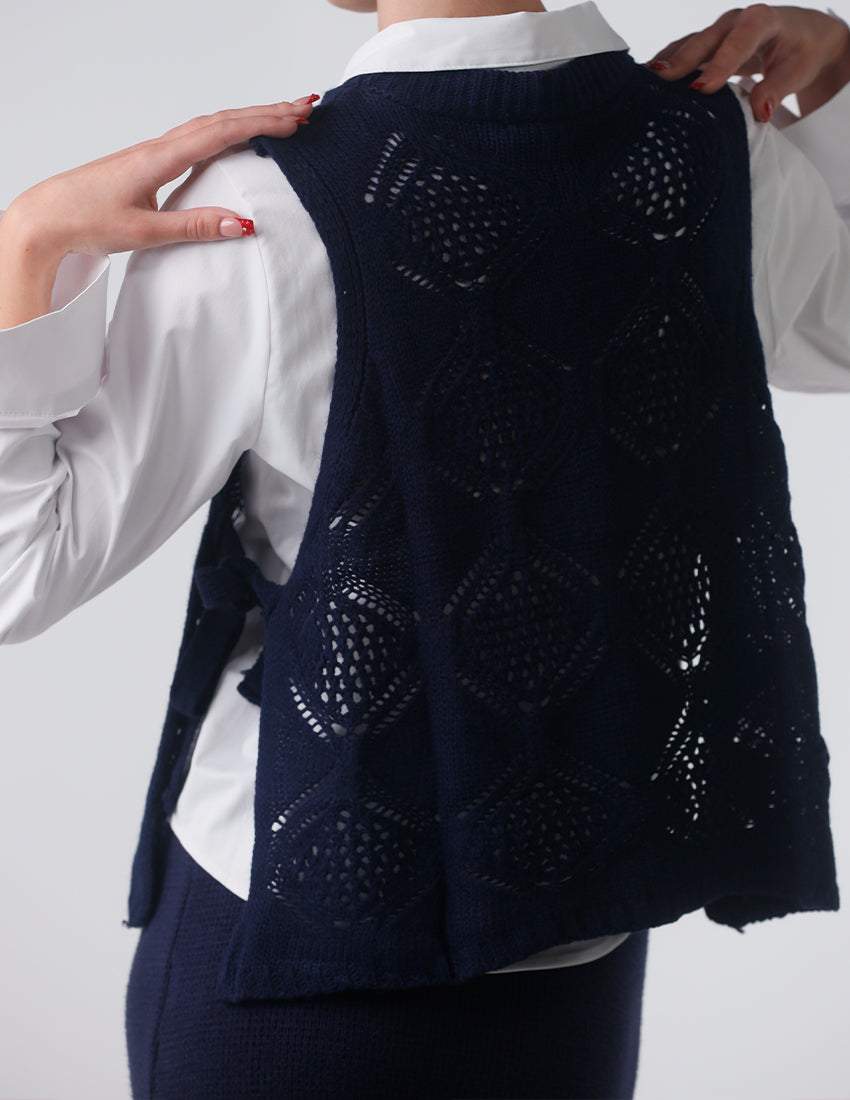 Knit Mesh Vest with Side Ropes and Studs